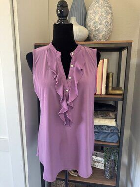 White House Black Market Purple 1/2 Button Ruffle Tank - Size L